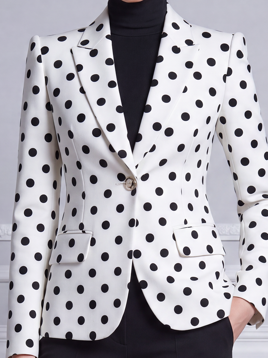 White Preppy Polka Dot Tailored Blazer