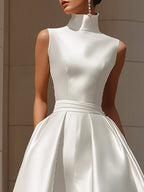 Ethereal High-Neck Sleeveless Satin A-Line Evening Gown
