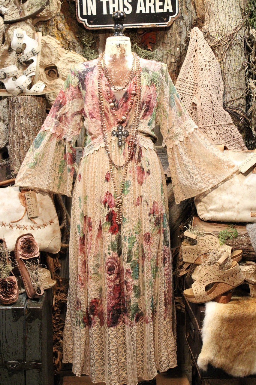 Lead Singer Taupe Big Rose Maxi Dress