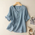 Women's Casual Short-sleeved Sailor Collar Linen Blend Blouse