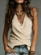 Women's Cozy Minimalist Solid-color V-neck 100% Cotton Vest