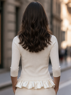 High-Neck Knit Top With Ruffle Hem