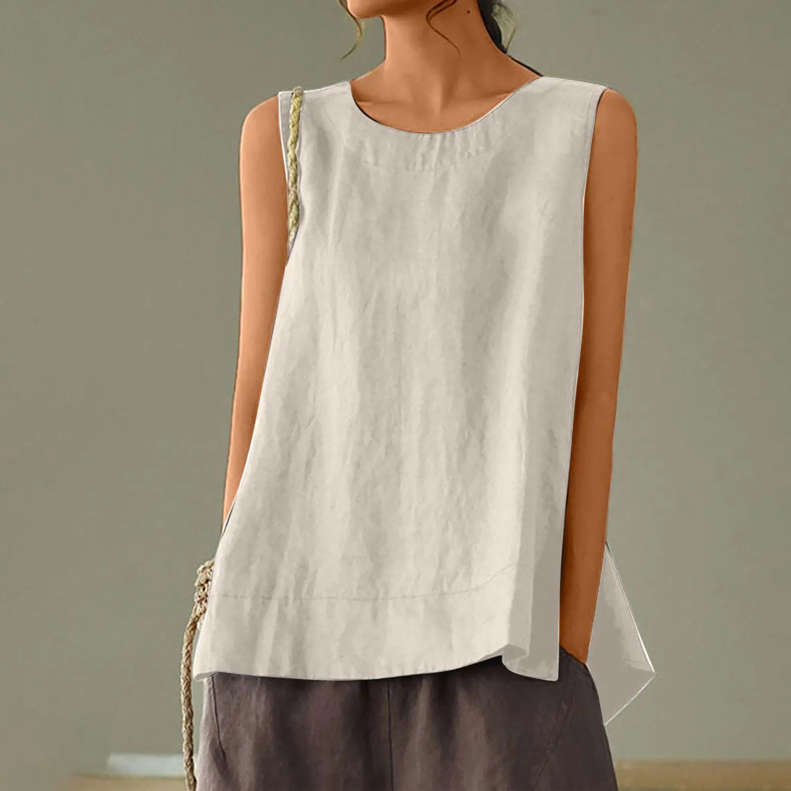 Women's Solid Color Loose Elegant Casual Cotton Linen Tank Top