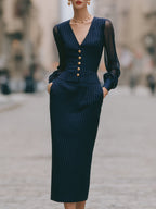 Pinstripe Sheer Sleeve Two-Piece Tailored Set