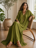 Olive Green Relaxed Bohemian Maxi Dress