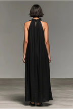 Women's Minimalist Linen-blend Sleeveless Maxi Dress With Ruffle Details