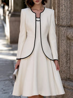 Contrast Trim Jacket And Sleeveless Midi Dress Set