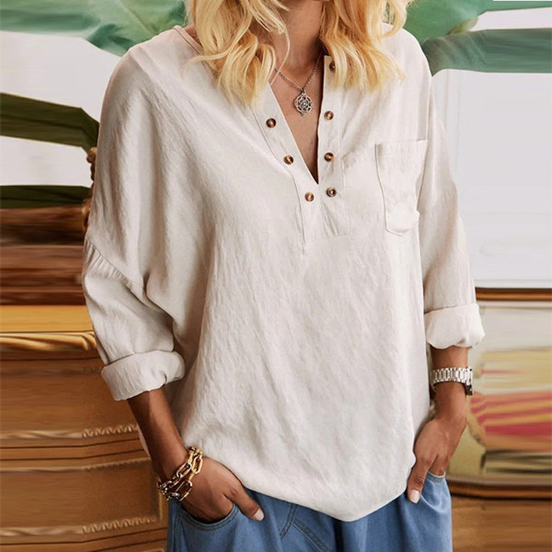 Vintage Women's Cotton Linen Pocket Casual Shirt Skirt