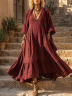 Bohemian Romantic Dress Cardigan Cotton Linen Two-piece Set