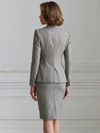 Floral Plaid Tailored Blazer And Pencil Skirt Set