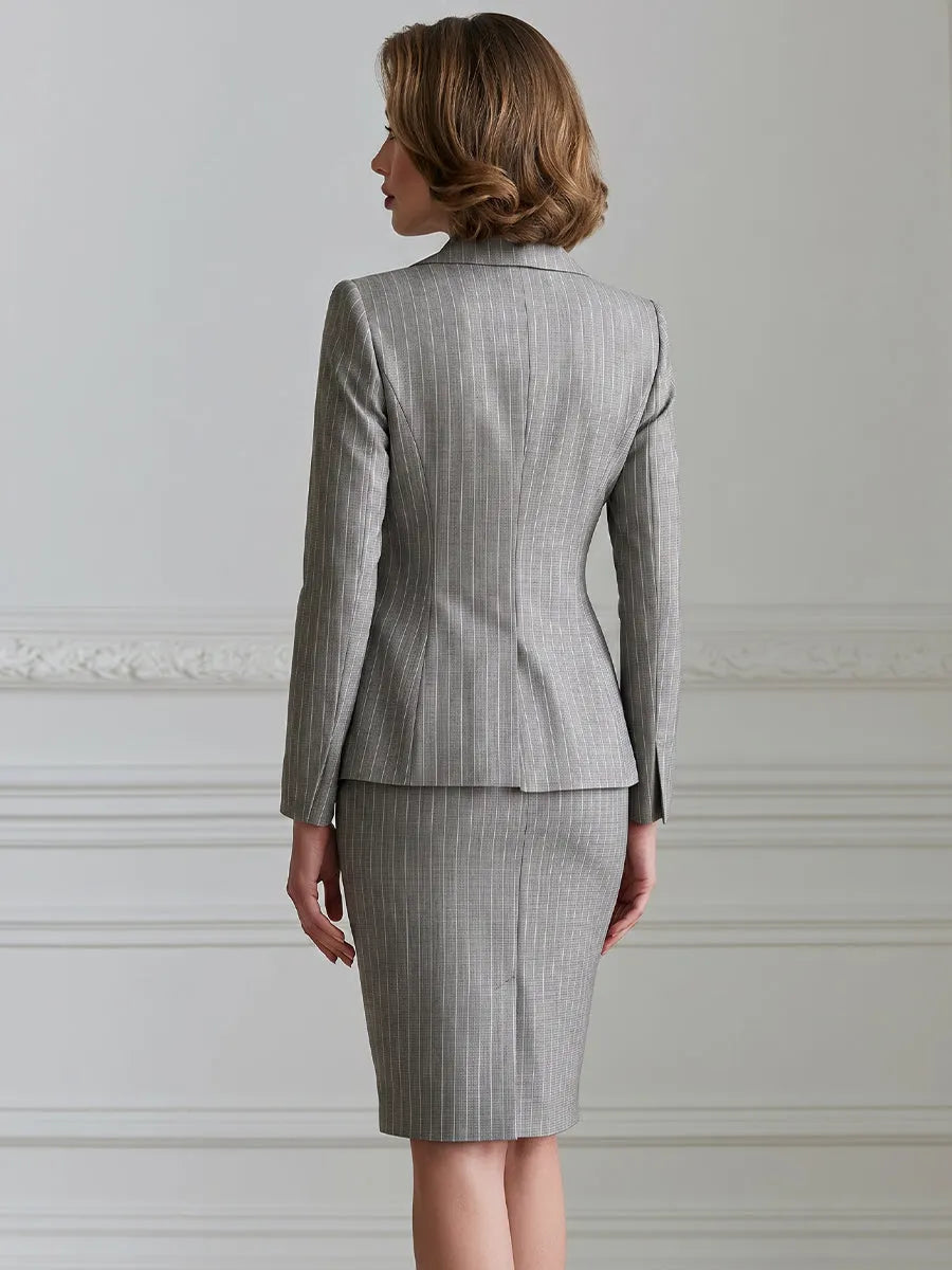Floral Plaid Tailored Blazer And Pencil Skirt Set