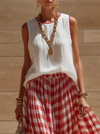 Retro-elegant Plaid Print Vest And Skirt Two-piece Set