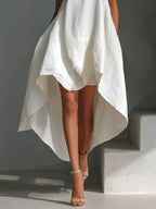 White Round Neck Sleeveless Midi Dress With Asymmetrical Hem