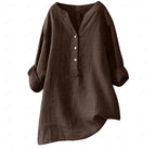 Vintage Button Cotton Linen V Neck Comfy Shirt