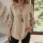 Women's Vintage Cotton Linen V-neck Long-sleeve Shirt