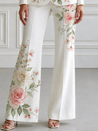 Floral Print Double Breasted Blazer & Flared Pants Suit