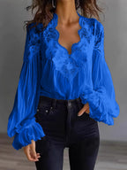 Women's Lace Patchwork Puff Sleeve Shirt
