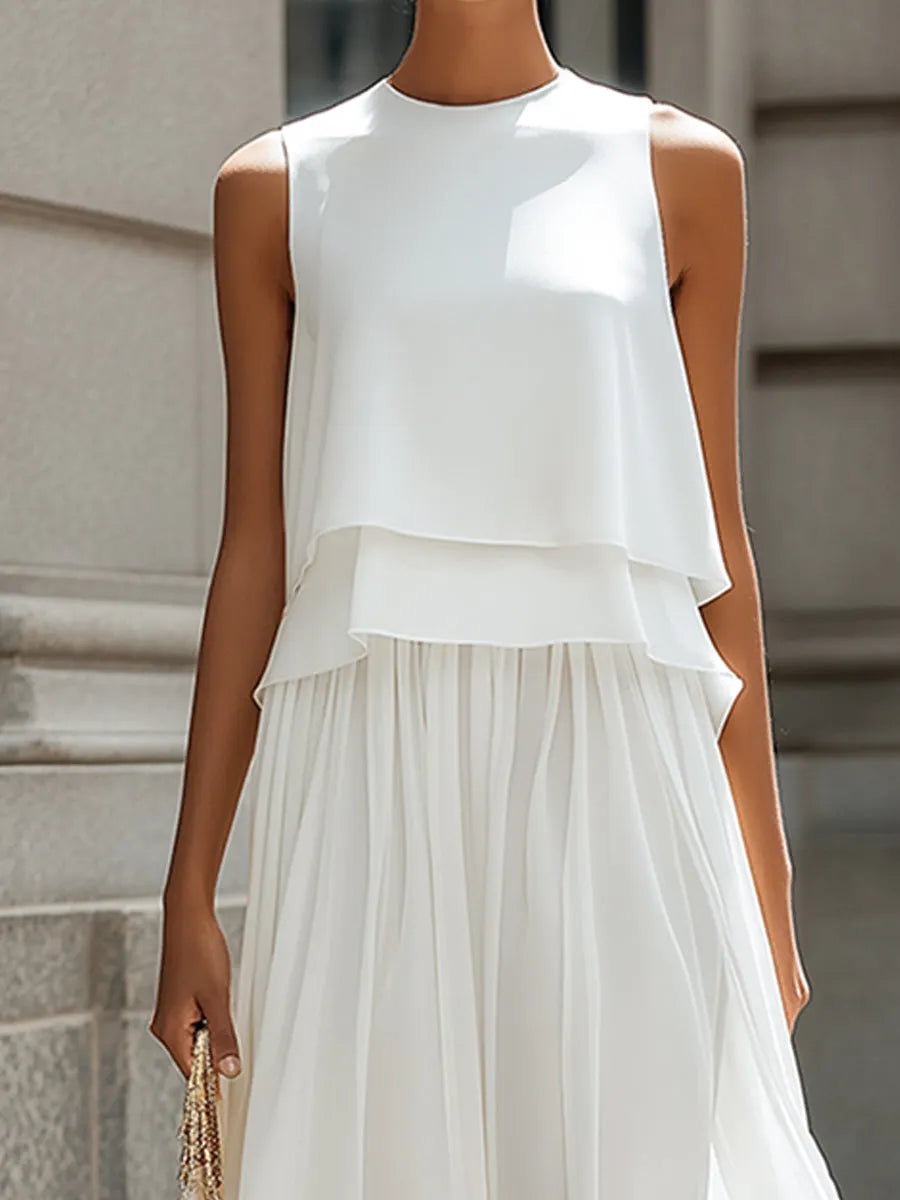 Layered Sleeveless Chiffon Top & Skirt Two-Piece Set