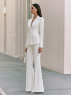Women's Pearl Beaded Sleeve Blazer & Flare Pants Two-Piece Suit Set