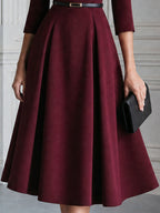 Belted Blazer Collar 3/4 Sleeve Fit-and-Flare Midi Dress
