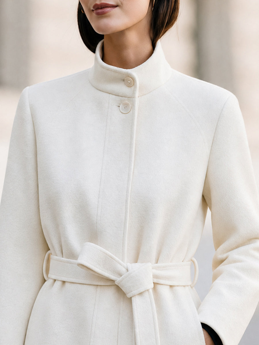 Stand Collar Belted Short Wool Coat