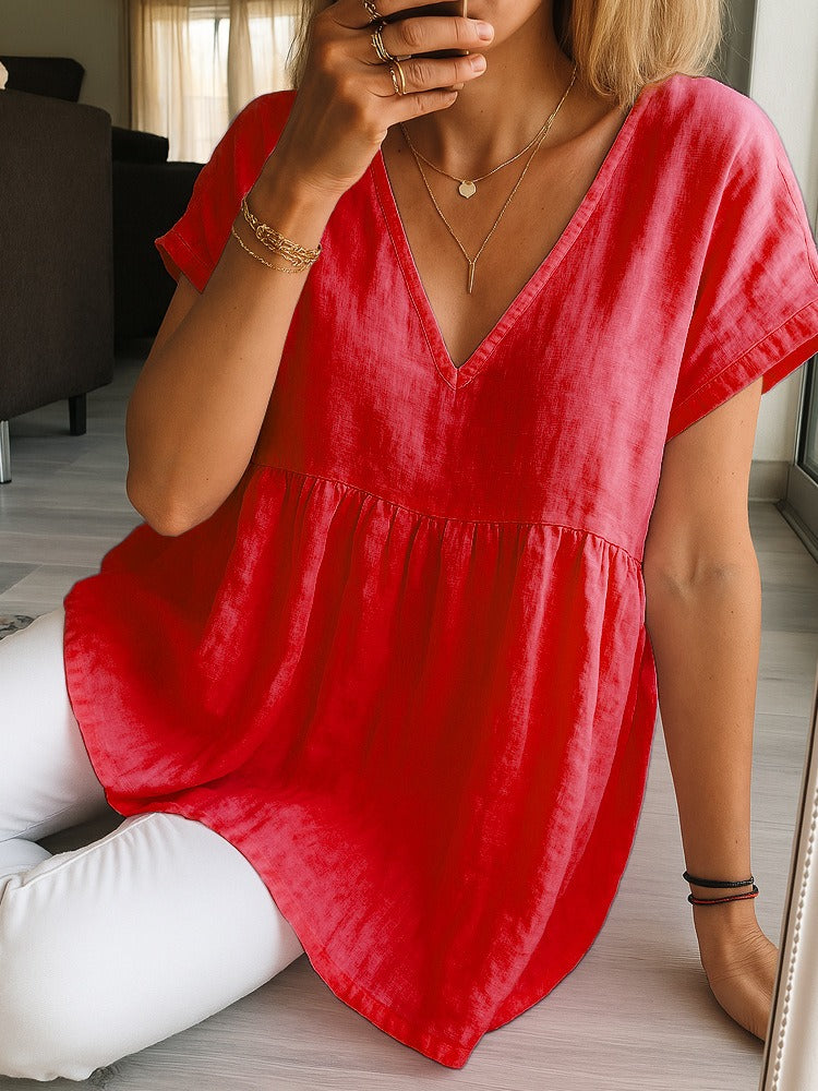Women's Solid Color Linen T-shirt
