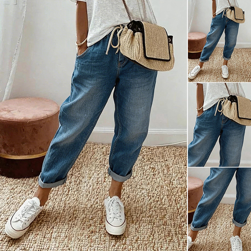 Women's Cotton-Linen Pocketed Elastic-Waist Casual Pants