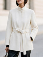 Stand Collar Belted Short Wool Coat