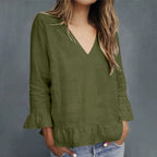 Women's Casual Ruffled V-neck Linen Blend Blouse