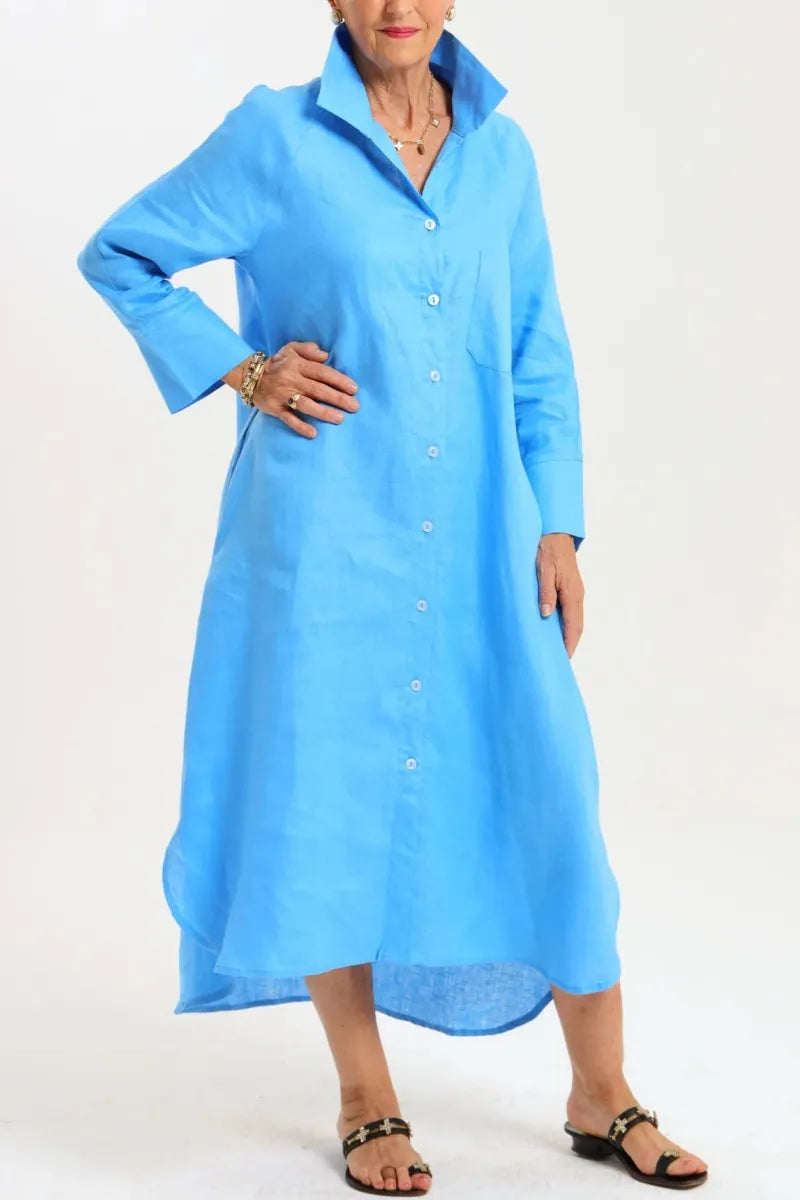 Women's Elegant A-Line Dress with Three-Quarter Sleeves & Practical Pockets
