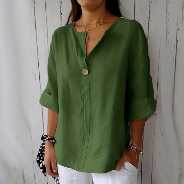 Solid Color Linen Blend Loose Blouse