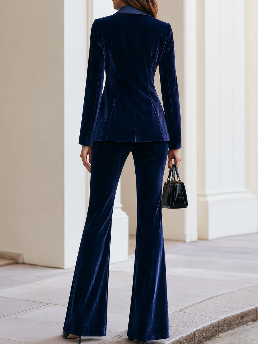 Velvet Satin Lapel Co-Ord Suit Set For Business Gala & Evening Formal Occasions