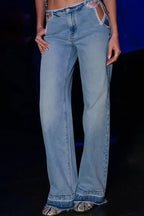 Women's Fashion Waist Cutout Rhinestone Jeans
