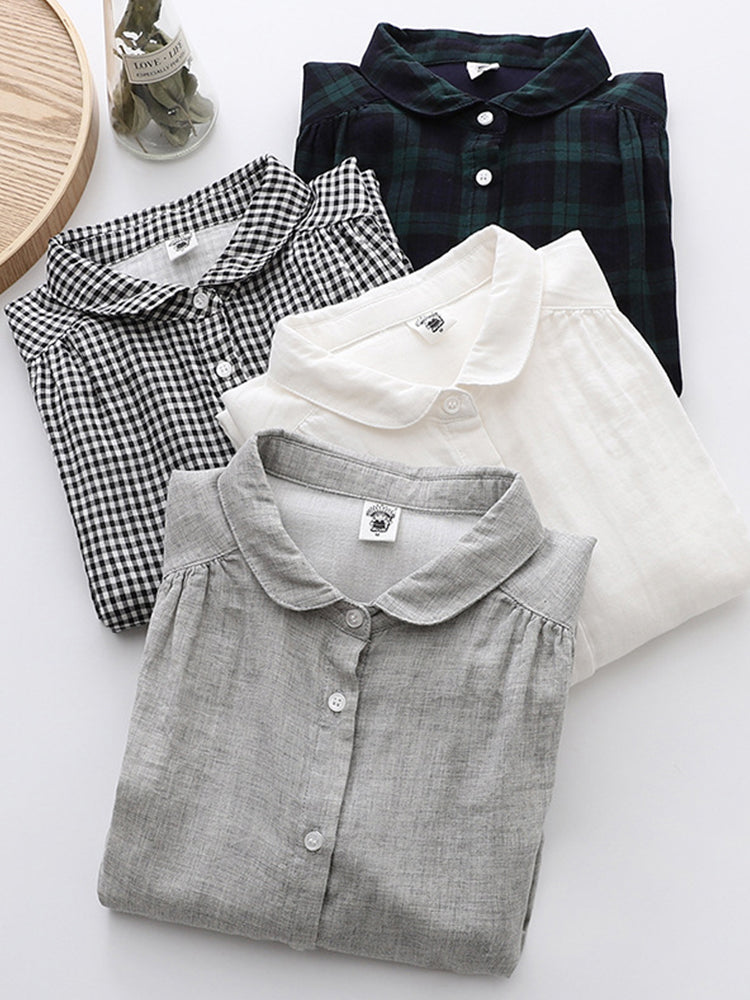 Women's Vintage Simple Linen Blend Long Sleeve Shirt