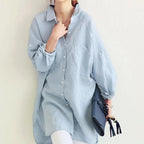 Vintage Women's Cotton Linen Pocket Casual Shirt Skirt