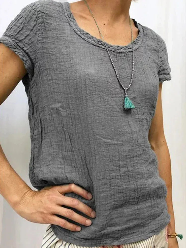 Women's Casual Linen Solid-colored Print T-shirt