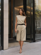 Minimalist Structured Sleeveless Top And Tailored Bermuda Shorts Set
