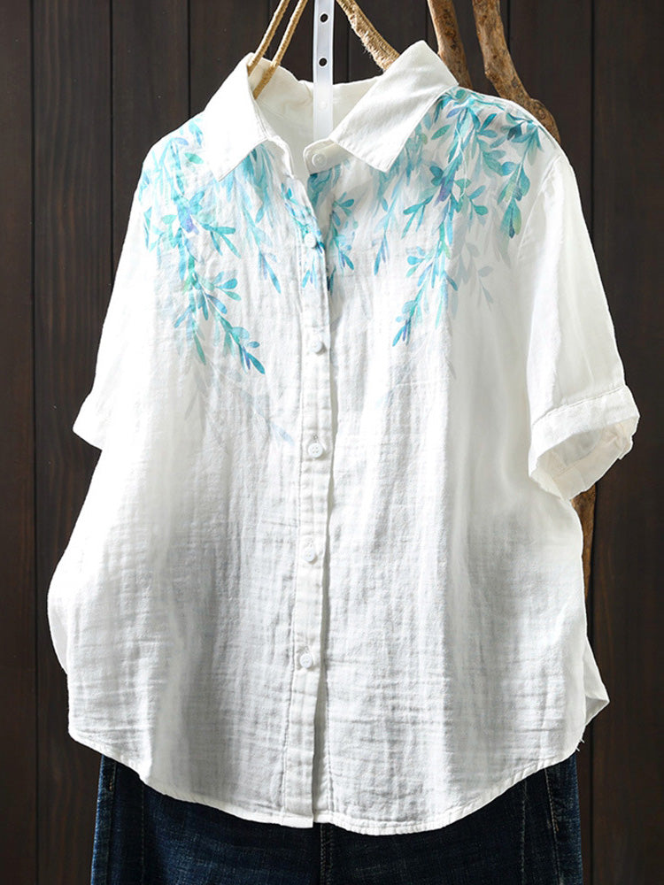 Women's Casual Loose Floral Printed Cotton Shirt