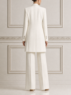 White Tailored Coat Blazer & Wide Leg Pants Three-Piece Set