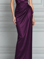 Purple Dress Fall Wedding Guest Dress Draped Satin Maxi Dress