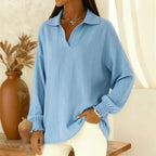 Casual Solid Color Lapel Collar Linen Tunic