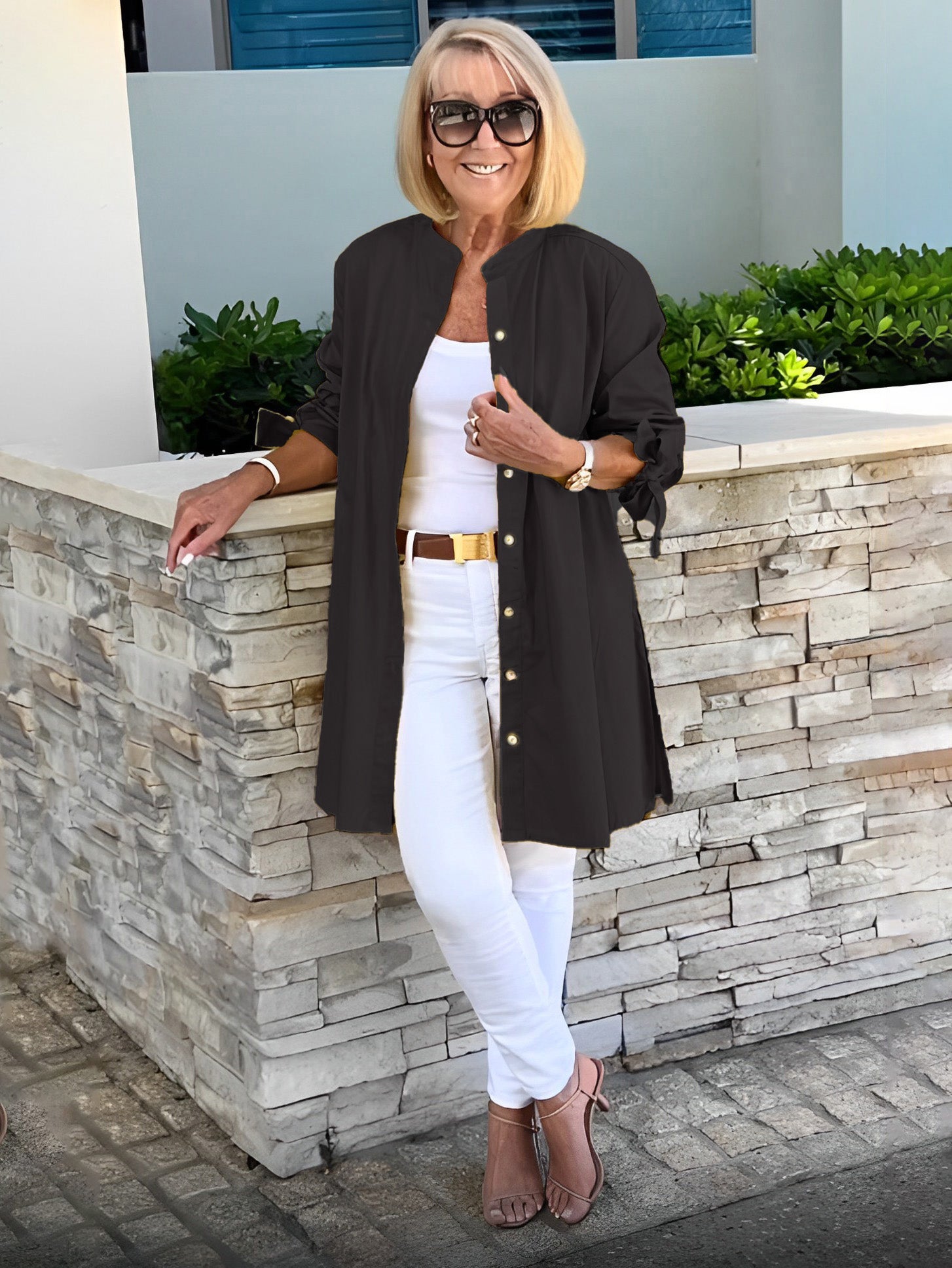 Solid Color Long Cotton Shirt Jackets Women Swing Shap Flattering