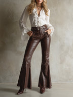 Elegant Cotton Blend Lace Bell Sleeves Blouse