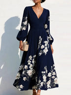 Romantic Floral Print V-neck Midi Dress