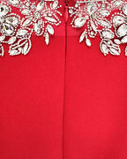 Long Sleeve Crystal Shoulder Midi Dress Red