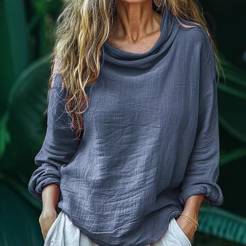 Women's Bohemian Linen Simple Casual Long-sleeve Top Shirt