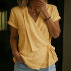 Women's Solid Color Short Sleeve Linen Blend Shirt