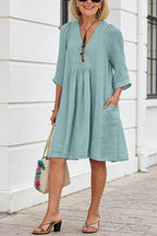 Solid Color Loose Non-Elastic Cotton and Linen Dress