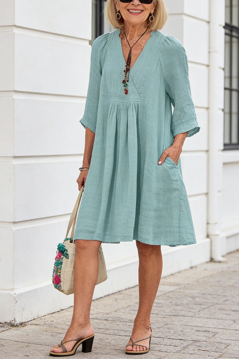 Solid Color Loose Non-Elastic Cotton and Linen Dress