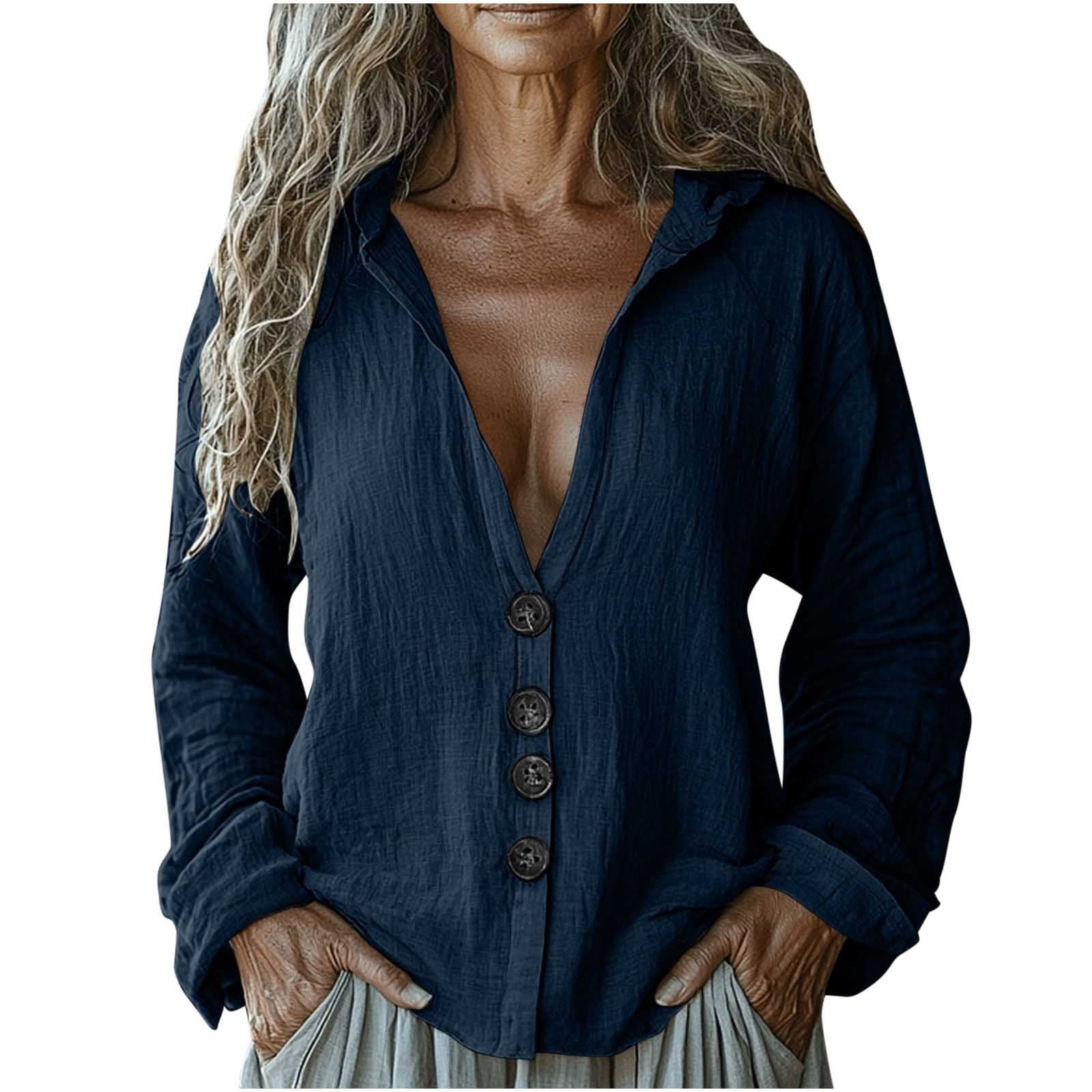 Women's Vintage Solid Color V-neck Linen Shirt
